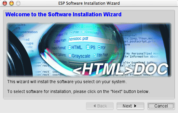 The software installation wizard